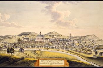 Zámek a město na obr. I.A.Venuta z roku 1805 (© Ing. Karel Kubín, 09/2017)