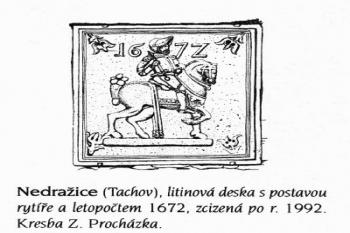 Litinová deska, původně umístěná při vstupu do zámku, dnes nezvěstná ( © Z. Procházka (in Encyklopedie českých tvrzí, II. díl, ARGO 2000))