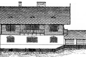 jižní průčelí zámku ve druhé polovině 19. století ( © J. Úlovec: Ohrožené hrady, zámky a tvrze Čech, 2. díl [N-Ž], Libri, Praha 2005)