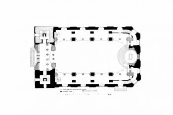 půdorys kostela (© Gurlitt, Cornelius: Beschreibende Darstellung der älteren Bau- und Kunstdenkmäler des Königreichs Sachsen, Band 30. Zittau (Stadt), C. C. Meinhold & Sohne, Dresden 1907)