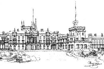 skica architekta Wingelmüllera z roku 1845 ( © A. Prokop: Die Markgraftschaft Mähren in kunstgeschichtlichen Beziehung, Band I-IV, R.  Spies & Co. Verlag, Wien 1904)