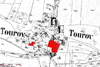 Tourov v mapě Pozemkového katastru (Český úřad zeměměřický a katastrální)
