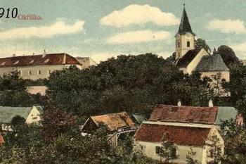 Zámek a kostel v Okříškách (autor neznámý)