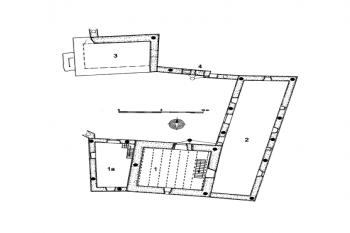 celková situace a dvora (© Petr Šída, Ondřej Chvojka: Středověká tvrz a novověký dvůr v Býšově, okr. České Budějovice, Archeologické výzkumy v jižních Čechách 19, České Budějovice 2006)