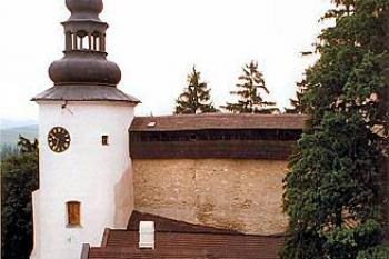 věž Hladomorna a Vlašimský palác se zbytky raně gotického zdiva ( © Pavel Zany Komárek 26/6/2000)