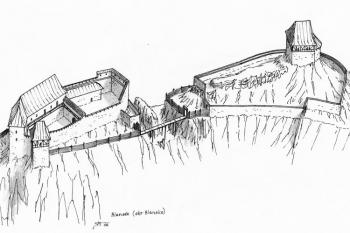 Hypotetická představa středověké podoby hradu (© Jan P. Štěpánek, 11/2006)