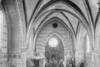 interiér kostela na konci 19. století (© F. A. Slavík: Vlastivěda moravská, Brněnský okres. Musejní spolek v Brně 1897)