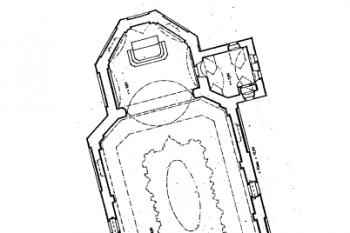půdorys kostela (© Průzkum sakrálních objektů okresu Chomutov, Oblastní muzeum v Chomutově)