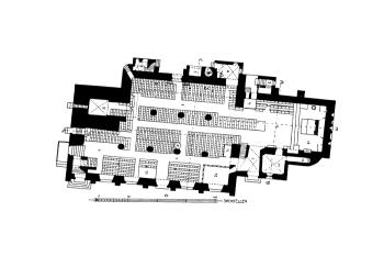půdorys kostela v úrovni přízemí (© Gurlitt, Cornelius: Beschreibende Darstellung der älteren Bau- und Kunstdenkmäler des Königreichs Sachsen, Band 34. Amtshauptmannschaft Löbau, C. C. Meinhold & Sohne, Dresden 1910)