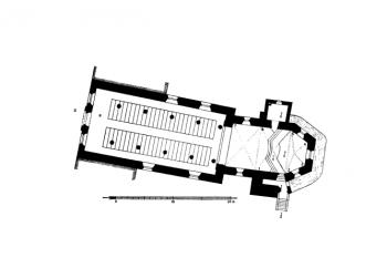 půdorys kostela (© Gurlitt, Cornelius: Beschreibende Darstellung der älteren Bau- und Kunstdenkmäler des Königreichs Sachsen, Band 34. Amtshauptmannschaft Löbau, C. C. Meinhold & Sohne, Dresden 1910)