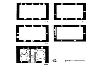 Půdorys jednotlivých pater věže (Kolektiv autorů: Encyklopedie českých tvrzí, 1. díl, [A-J], Argo, 1997)