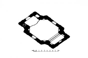 půdorys kaple (© Antonín Podlaha: Soupis památek historických a uměleckých v Království Českém, sv. 37 Politický okres kralovický, Archaelogická komise při České akademii císaře Františka Josefa pro vědy, slovesnost a umění, Praha 1912)