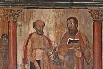 apoštolové Petr a Ondřej na severní stěně presbytáře (© Pavel Zany Komárek 2. 6. 2011)