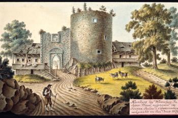 Hrad na obraze I.A.Venuta z roku 1809 (© Ing. Karel Kubín, 09/2017)