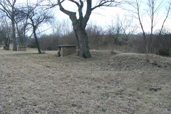 Vchody do krytů, vpravo nadzemní relikty klenby (© Prudký Martin, 02/2012)