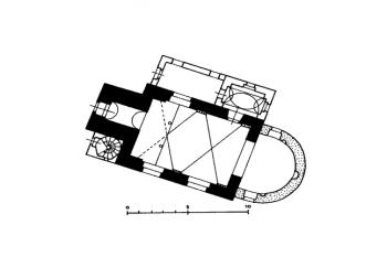 půdorys kostela (© B. Samek: Umělecké památky Moravy a Slezska, část 2. [J/N], Academia, Praha 1999)