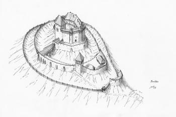 Rekonstrukce možné podoby hradu Brníčko na konci 15. století ( © Jan P. Štěpánek 09/2007)