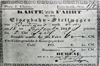 Karte zur Fahrt - jízdenka Č. Budějovice - Linec (© foto: archiv města Velešína, autor neznámý)