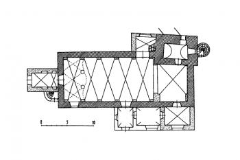 půdorys kostela (© B. Samek: Umělecké památky Moravy a Slezska, část 2. [J/N], Academia, Praha 1999)