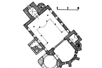 půdorys kostela (© B. Samek: Umělecké památky Moravy a Slezska, část 1. [A/I], Academia, Praha 1994)