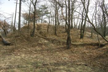 pohled na příčný val z plochy zaniklého hradu (© Jaroslav Valečka, 1/2012)