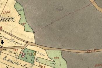 Vyznačení nápisu s odkazem na existenci bývalé šibenice na mapě stabilního katastru (© Český úřad zeměměřický a katastrální)