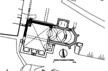 půdorys areálu (© Petr Holub, David Merta: Bývalý františkánský klášter u kostela sv. Víta v Jemnici, Archeologické výzkumy na Vysočině 1/2007, Muzeum Vysočiny Jihlava)