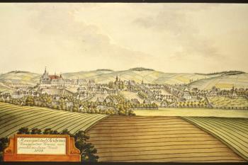Zámek a město na obr. I.A.Venuta z roku 1818 (© Ing. Karel Kubín, 09/2017)