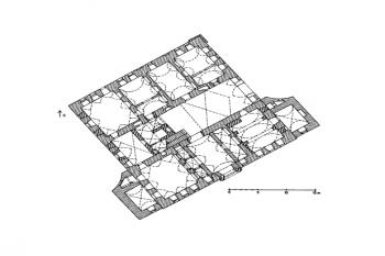 půdorys přízemí (© Jiří Ulovec: Tvrz a zámek v Líšťanech, Západočeský historický sborník 8, Státní oblastní archiv Plzeň, 2003)