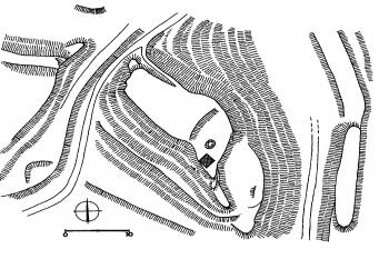 terénní náčrt (© T. Durdík podle Z. Fišery a J. Prostředníka (in T. Durdík: Ilustrovaná encyklopedie českých hradů - Dodatky 1, Libri, Praha 2002))