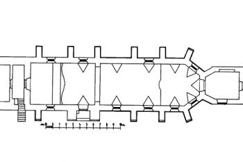 půdorys kostela (© Jana Marešová (ed.): Fontes historiae artium XIII: Edice nedokončeného soupisu památek politického okresu pardubicko-holicko-přeloučského, Artefactum, Praha 2007)