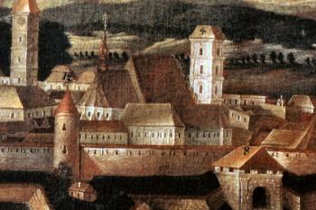 klášter na výřezu z veduty neznámého autora z 20. let 18. století (© sbírky Slováckého muzea (in kol.: Uherské Hradiště, královské město na řece Moravě, Město Uherské Hradiště, 2007))