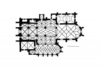 půdorys kostela (© Súpis pamiatok na Slovensku; zv. 3. R - Ž, Obzor, Bratislava 1969)