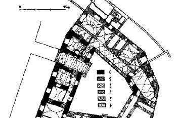 Analýza přízemí palácového jádra ( © M. Plaček (Ilustrovaná encyklopedie moravských hradů, hrádků a tvrzí, Libri, Praha 2001))