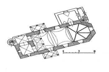 půdorys kostela (© Umělecké památky Moravy a Slezska 2., Bohumil Samek, Academia Praha 1999)