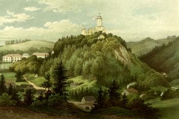 Hrad na litografii po polovině 19. století (© Alexander Duncker: Die ländlichen Wohnsitze, Schlösser und Residenzen der Ritterschaftlichen Grundbesitzer in der Preussischen Monarchie, Berlin 1857-1883)