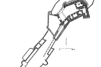 půdorys hradu podle J. Rozpędowského (© Józef Pilch: Leksykon zabytków architektury Dolnego Śląska, Arkady, Warszawa, 2005)