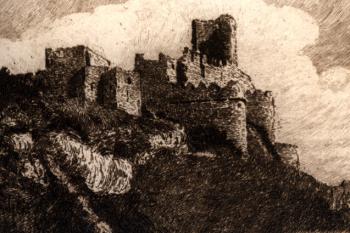 zřícenina od severu na grafice z přelomu 19. a 20. století (© Mikuláš Bottka)