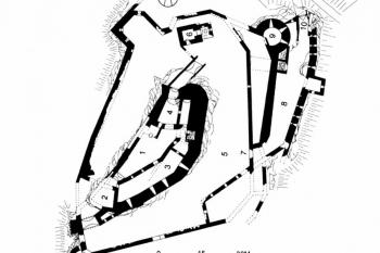 půdorys hradu (© Aichinger-Rosenberger, Peter, ed. et al. Niederösterreich: südlich der Donau. Teil 1, A bis L. Horn: Verlag Berger, [2003], ©2003. ci, 1255 stran. Dehio-Handbuch. Die Kunstdenkmäler Österreichs. ISBN 3-85028-364-X.)