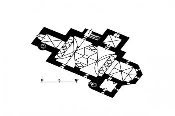 půdorys kostela (© kol.: Umělecké památky Čech, část 1. [A/J], Academia, Praha 1977)