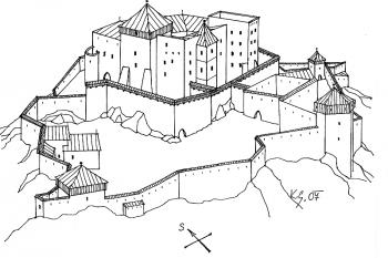 Buchlov-  autorova vize sídla v jeho vrcholné fázi (© Karel Světlík, 06/2010)