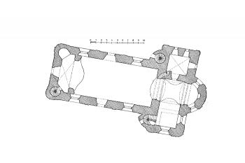 půdorys kostela (© Jaroslav Kamper, Zdeněk Wirth: Soupis památek historických a uměleckých v Království Českém, sv. 30 Politický okres stříbrský, Archaelogická komise při České akademii císaře Františka Josefa pro vědy, slovesnost a umění, Praha 1908)