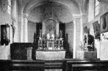 pohled do presbytáře na počátku 20. století (© Antonín Podlaha: Posvátná místa království Českého; Díl 5., Vikariát Libocký, Dědictví sv. Jana Nepomuckého, Praha 1911)