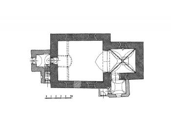 půdorys kostela (© Karel Kibic, Vojtěch Vaněk: Středověká venkovská sakrální architektura na Kutnohorsku, Vlastivědná knihovnička SPS sv. 19, Unicornis, Praha 2012)