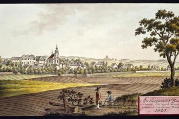 Zámek a městečko na obr. I.A.Venuta z roku 1820 (© Ing. Karel Kubín, 09/2017)