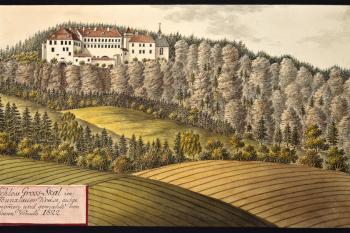 Zámek na vedutě I.A.Venuta z roku 1822 (© Ing. Karel Kubín, 09/2017)