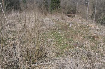 Zadní část hrádku s několika vyvýšenými a zahloubenými objekty (palác, hospodářská stavení) (© Jaroslav Špiroch 04/2020)