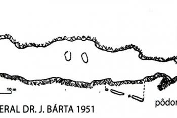 Schématické zaměření příčného řezu jeskyně od Dr. J. Bárty, 1951 (© infocedule v jeskyni)