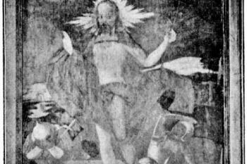 deskový obraz Zmrtvýchvstání z konce 16. století (dnes ve sbírkách Národního muzea) (© Zdeněk Wirth: Soupis památek historických a uměleckých v Království Českém, sv. 16 Politický okres vysokomýtský, Archaelogická komise při České akademii císaře Františka Josefa pro vědy, slovesnost a umění, Praha 1902)