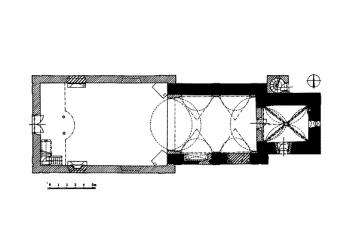 půdorys kostela (© Karel Kibic ml.: Středověká venkovská sakrální architektura na Čáslavsku, Společnost přátel starožitností v Praze, Praha 2010)